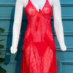 Scarlet Lace Mesh Babydoll Nightwear with Ruffle Trim