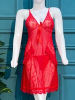 Scarlet Lace Mesh Babydoll Nightwear with Ruffle Trim - Image 4