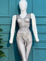 Elegant Geometric Mesh Bodysuit with Matching Fishnet Tights - Image 5