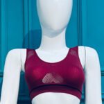 Seamless Breathable Sports Bra Maroon Mesh Detail