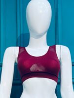 Seamless Breathable Sports Bra Maroon Mesh Detail