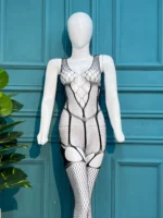 Elegance in Mesh: Intricate Geometric Cut-Out Bodystocking - Image 4