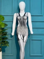Elegant Intricate Pattern Bodystocking with Attached Thigh-High Stockings - Image 6