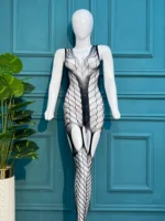 Intricate Spider-Web Mesh Bodystocking Full-Length Silhouette - Image 3