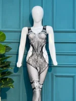 Ethereal Noir: Lace-Detailed Cut-Out Bodystocking - Image 5