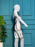 Monochrome Illusion Cut-Out Mini Dress & Fishnet Set - Image 5