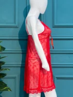 Scarlet Lace Mesh Babydoll Nightwear with Ruffle Trim - Image 5