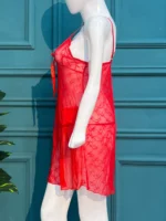 Elegance in Lace: Crimson Red Sheer Babydoll Nightwear - Image 5