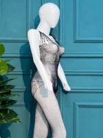 Elegant Geometric Mesh Bodysuit with Matching Fishnet Tights - Image 4