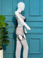 Elegant Intricate Pattern Bodystocking with Attached Thigh-High Stockings - Image 3