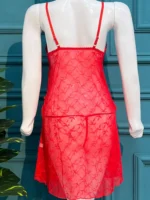 Elegance in Lace: Crimson Red Sheer Babydoll Nightwear - Image 6