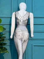 Elegant Geometric Mesh Bodysuit with Matching Fishnet Tights - Image 3
