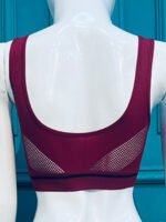Seamless Breathable Sports Bra Maroon Mesh Detail - Image 4