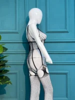 Elegance in Mesh: Intricate Geometric Cut-Out Bodystocking - Image 2