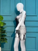 Elegant Intricate Pattern Bodystocking with Attached Thigh-High Stockings - Image 5