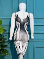 Monochrome Illusion Cut-Out Mini Dress & Fishnet Set - Image 6