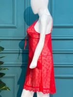 Scarlet Lace Mesh Babydoll Nightwear with Ruffle Trim - Image 2