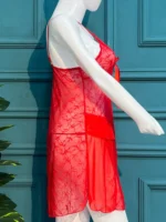 Elegance in Lace: Crimson Red Sheer Babydoll Nightwear - Image 4