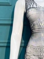 Elegant Geometric Mesh Bodysuit with Matching Fishnet Tights - Image 2