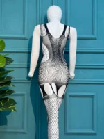 Elegant Intricate Pattern Bodystocking with Attached Thigh-High Stockings - Image 2
