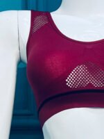 Seamless Breathable Sports Bra Maroon Mesh Detail - Image 2