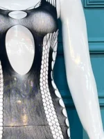 Monochrome Illusion Cut-Out Mini Dress & Fishnet Set - Image 2
