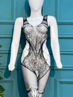 Ethereal Noir: Lace-Detailed Cut-Out Bodystocking - Image 2