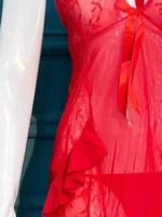 Scarlet Lace Mesh Babydoll Nightwear with Ruffle Trim - Image 3