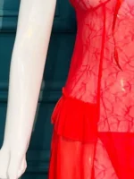 Elegance in Lace: Crimson Red Sheer Babydoll Nightwear - Image 2