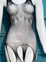 Snake-Print Lace Bodystocking with Attached Garter Stockings - Image 3