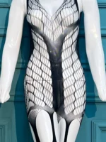 Intricate Spider-Web Mesh Bodystocking Full-Length Silhouette - Image 2