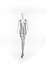 Elegance in Mesh: Intricate Geometric Cut-Out Bodystocking