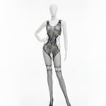 Ethereal Noir: Lace-Detailed Cut-Out Bodystocking