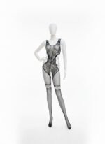 Ethereal Noir: Lace-Detailed Cut-Out Bodystocking